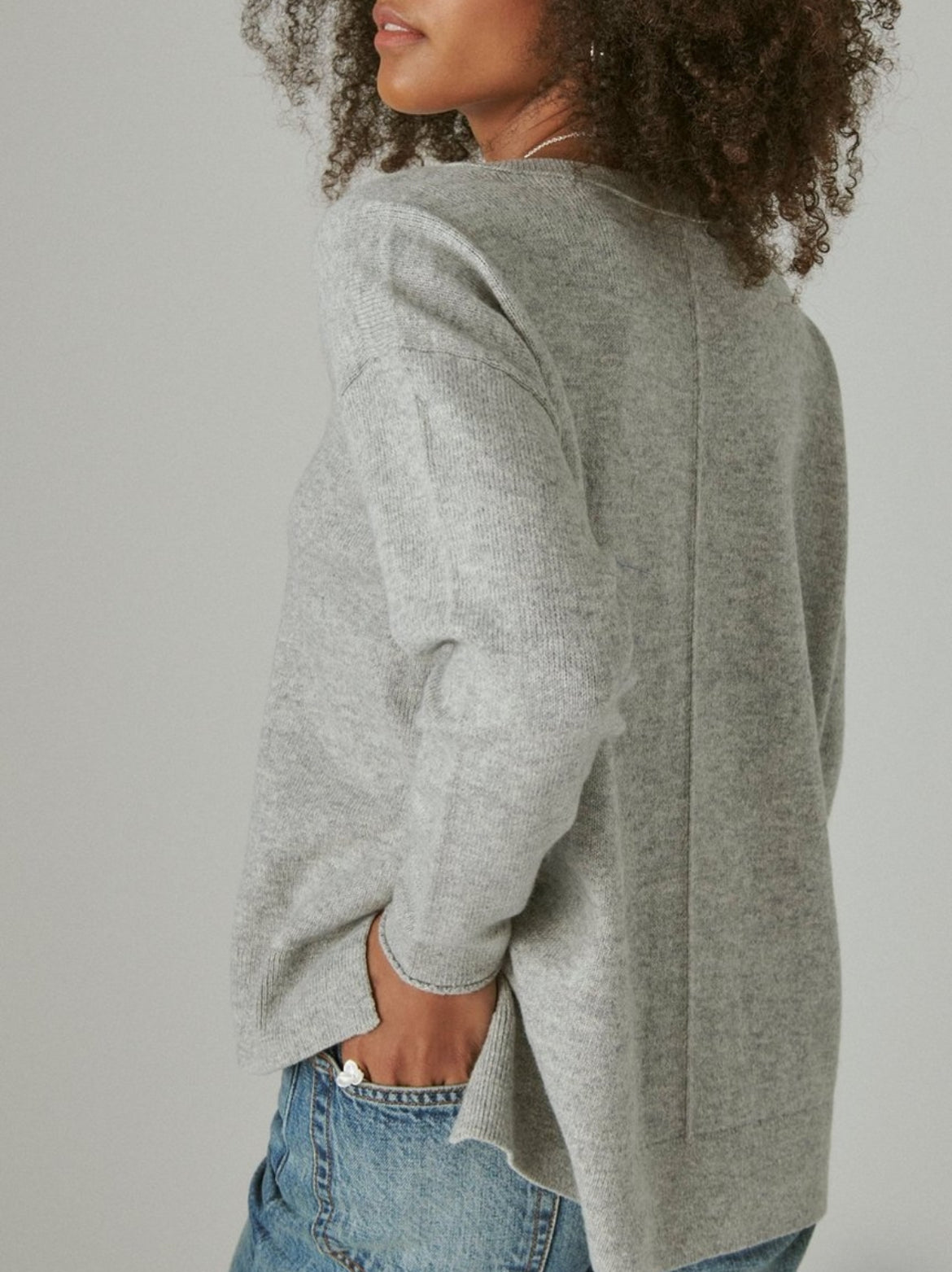 Lucky Brand Casual Gray V-Neck Sweater Size XS