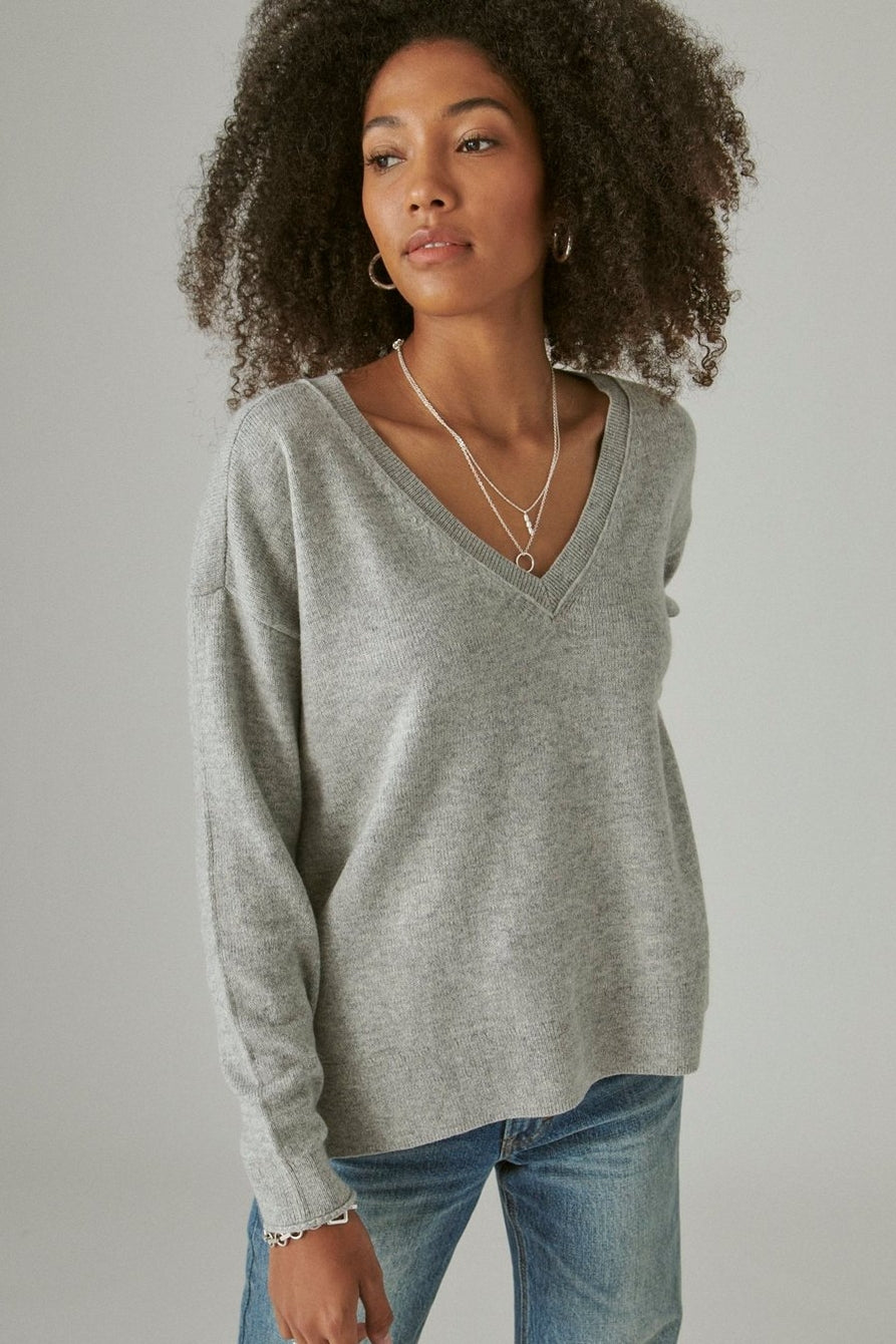 Lucky Brand Casual Gray V-Neck Sweater Size XS