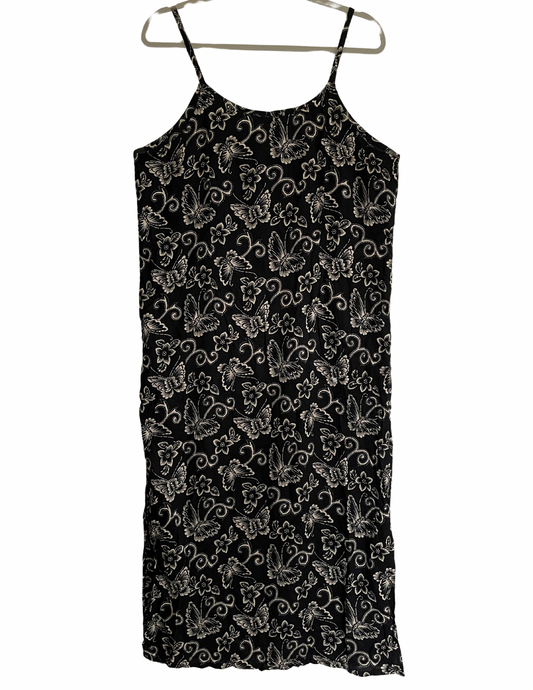 Island Imports Black Butterfly Print Midi Dress Size L/XL